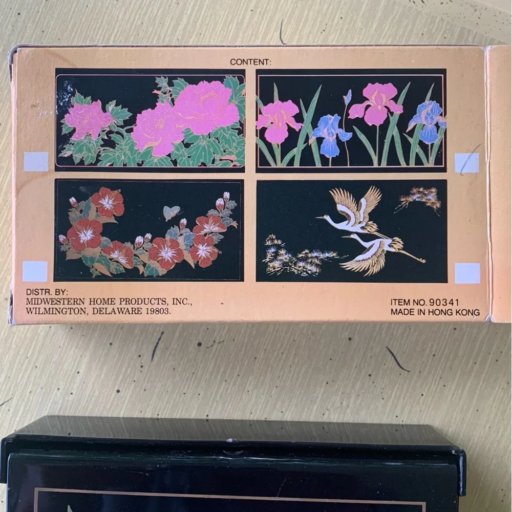 Vintage 80s Cosmetic and Jewelry Organizer Black Floral Design in Box